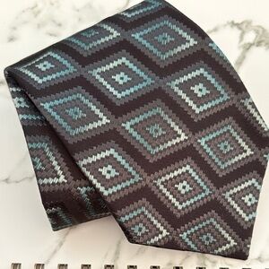 Ermenegildo Zegna 100% Silk Black and Teal Geometric Tie
